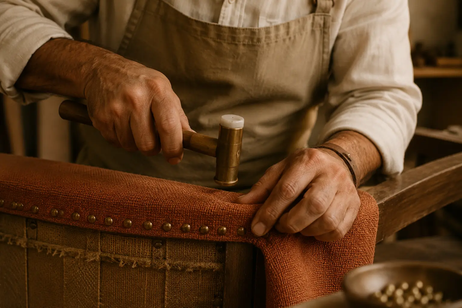 Artisan tapissier au travail — Salloni, Casablanca