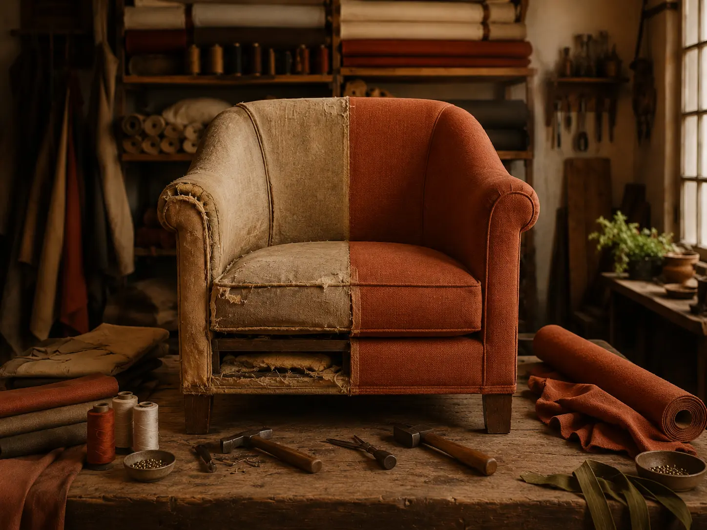 Fauteuil restauré — avant / après